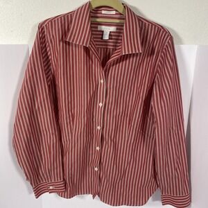 Chico's  No Iron Red Stripe Button Up Women's Blouse Size 2 Q1‎